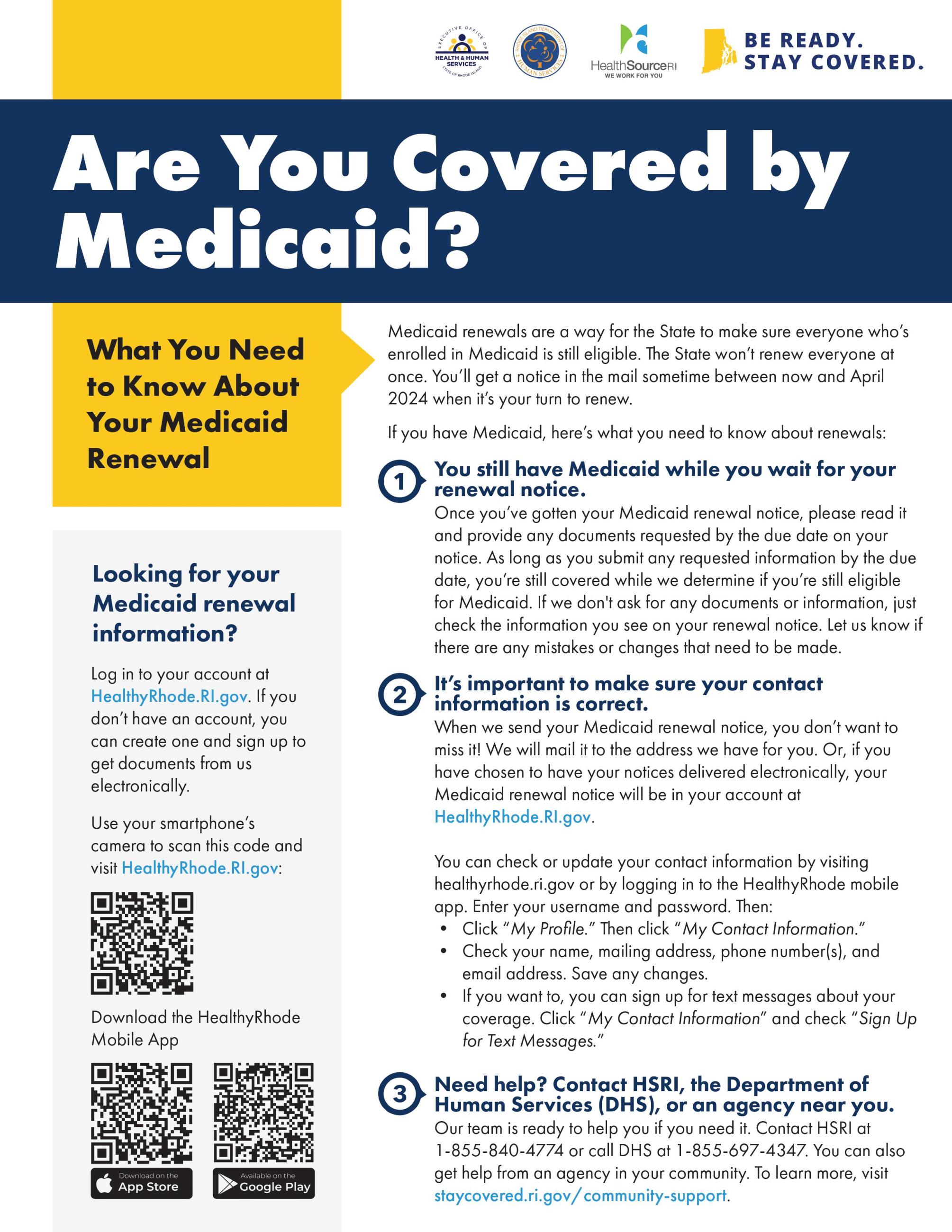 Medicaid Renewals Educational Materials Stay Covered Rhode Island